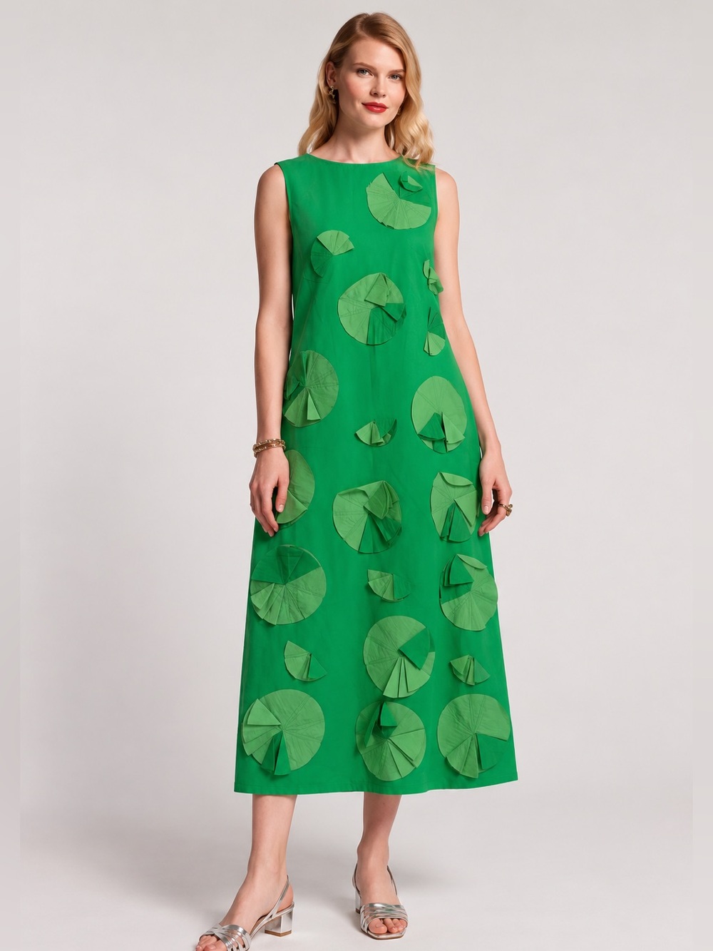 NWT. FRANCES VALENTINE Origami Organza Flower Scoop Neck Sleeveless Midi Dress